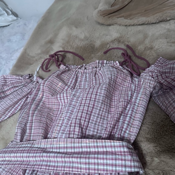 La Vie Rebecca Taylor Lurex Metallic Plaid Cold Shoulder Midi Dress S Pink - Picture 5 of 5